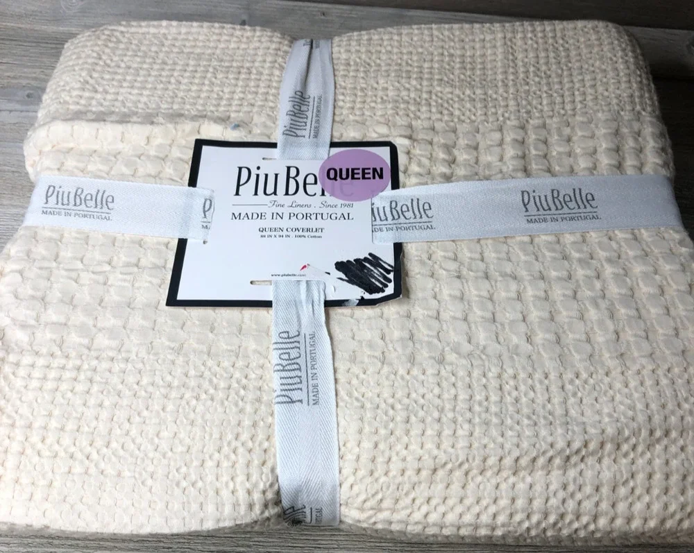 Piu Belle QUEEN Shabby Chic coverlet 100% Cotton Ivory PORTUGAL
